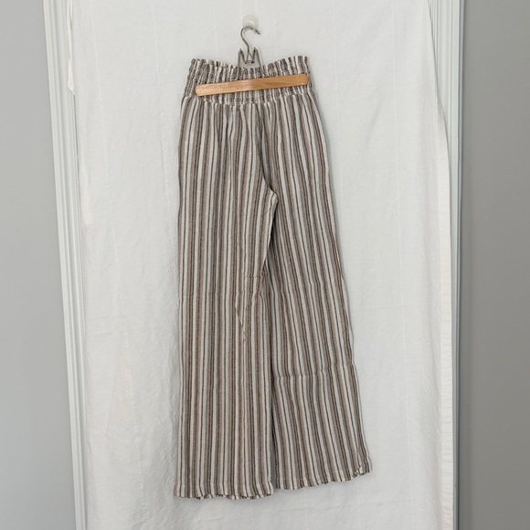 Love Tree Beige and Brown Striped Straight-Leg Pants with Pockets, Small - Picture 2 of 3